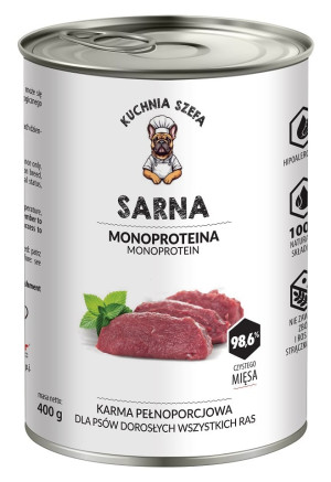 KUCHNIA SZEFA Nassfutter Reh Monoprotein für Hunde alle Rassen 400 g