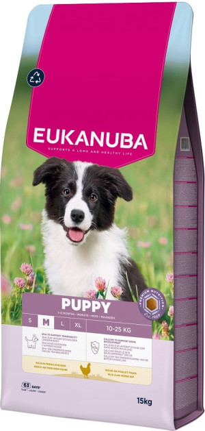 EUKANUBA Puppy Trockenfutter mit Huhn für Welpen mittelgroßer Rassen 15 kg