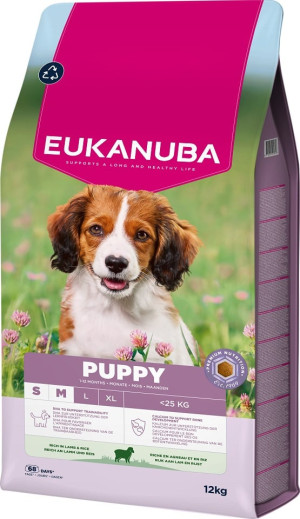 EUKANUBA Puppy Trockenfutter mit Lamm und Reis für Welpen kleiner und mittelgroßer Rassen 12 kg
