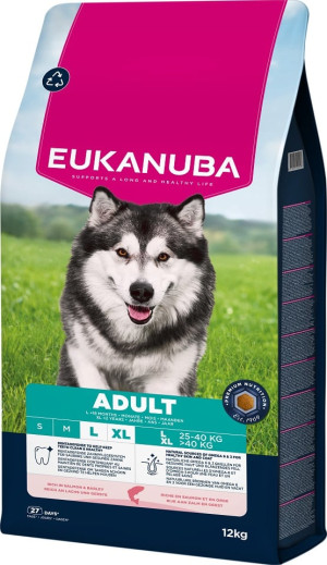 EUKANUBA Adult Trockenfutter mit Lachs und Gerste für große Hunderassen 12 kg