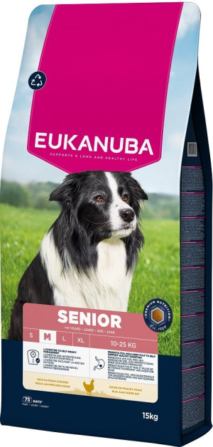 EUKANUBA Senior Trockenfutter mit Huhn für ältere Hunde mittelgroßer Rassen 15 kg