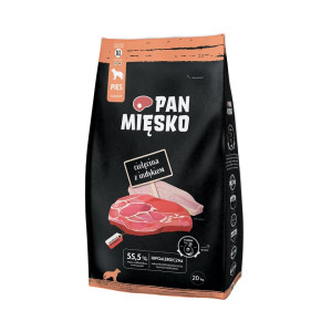 PAN MIĘSKO Trockenfutter Kalbfleisch mit Truthahn für adulte Hunde XL hypoallergen 20kg