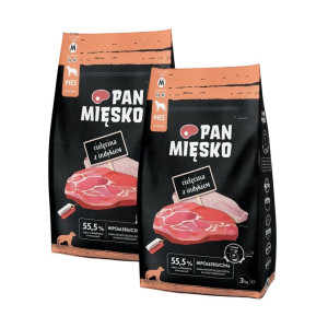 PAN MIĘSKO Trockenfutter mit Kalb und Pute für adulte Hunde M hypoallergen 2x3 kg