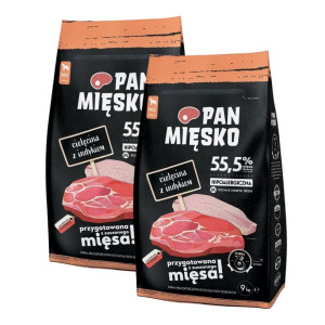 PAN MIĘSKO Trockenfutter mit Kalb und Pute für adulte Hunde M hypoallergen 2x9 kg