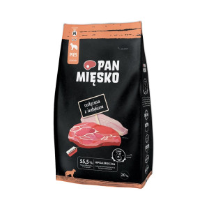 PAN MIĘSKO Trockenfutter Kalbfleisch mit Truthahn für adulte Hunde M hypoallergen 20 kg