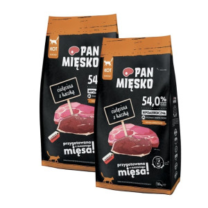 PAN MIĘSKO Trockenfutter mit Kalb und Ente für adulte Katzen M hypoallergen 2x1,6 kg