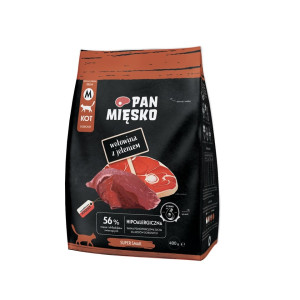 PAN MIĘSKO Trockenfutter mit Rind und Hirsch Hypoallergen für adulte Katzen M 400 g