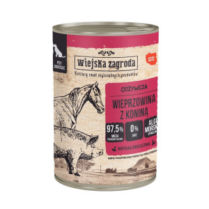 WIEJSKA ZAGRODA Nassfutter Schweinefleisch mit Pferdefleisch für adulte Hunde getreidefrei 400 g