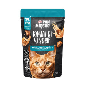 PAN MIĘSKO Nassfutter Pute mit Thunfisch Stücke in Soße für Katzen getreidefrei 85 g
