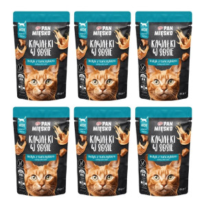 PAN MIĘSKO Nassfutter Pute mit Thunfisch Stücke in Soße für Katzen getreidefrei 6x85 g