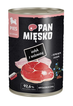 PAN MIĘSKO Nassfutter mit Pute, Rind und Leinsamen für Welpen hypoallergen 400 g