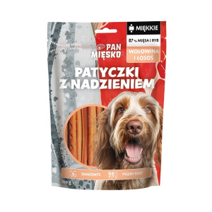 PAN MIĘSKO gefüllte Sticks mit Rind und Lachs für Hunde M 100 g