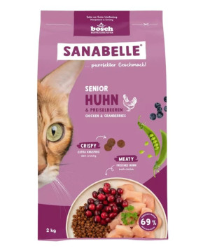 SANABELLE Trockenfutter mit Huhn und Preiselbeeren für Senior ältere Katzen 2 kg