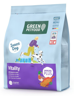 GREEN PETFOOD InsectDog Vitalität Trockenfutter mit Insektenprotein und Ente für adulte Hunde 900 g