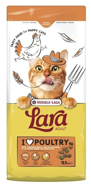 VERSELE-LAGA Lara Adult Turkey and Chicken Trockenfutter mit Truthahn und Huhn für Katzen 12,5 kg