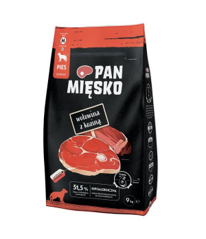 PAN MIĘSKO Trockenfutter mit Rind und Ziegefleisch hypoallergen für adulte Hunde M 9 kg