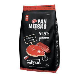 PAN MIĘSKO Trockenfutter mit Rind und Ziegenfleisch für adulte Hunde M hypoallergen 20 kg