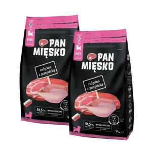 PAN MIĘSKO Trockenfutter mit Kalb und Wachtel für Welpen und Junghunde XS 2x9 kg