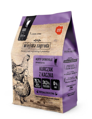WIEJSKA ZAGRODA Trockenfutter mit Huhn und Ente für adulte Katzen getreidefrei 400 g