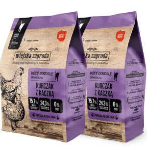 WIEJSKA ZAGRODA Trockenfutter mit Huhn und Ente für adulte Katzen getreidefrei 2x400 g
