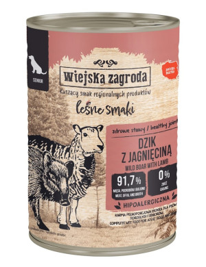 WIEJSKA ZAGRODA Nassfutter Wildschwein mit Lamm für ältere Hunde getreidefrei 400 g