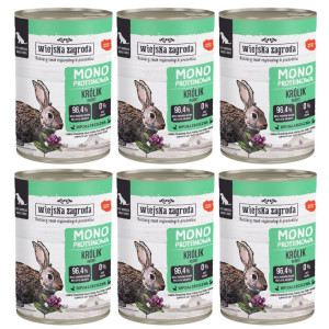 WIEJSKA ZAGRODA Nassfutter mit Kaninchen Monoprotein für adulte Hunde getreidefrei 6x400 g