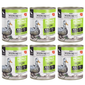 WIEJSKA ZAGRODA Nassfutter mit Ente Monoprotein für adulte Hunde getreidefrei 6x800 g