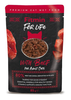 FITMIN For Life For Adult Cats Beef Nassfutter mit Rindfleisch in Soße für Katzen 28 x 85 g