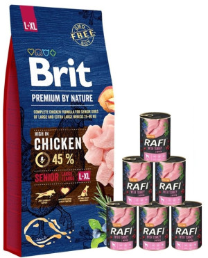 BRIT Premium By Nature Senior Large Extra Large L+XL 15 kg + RAFI Nassfutter mit Pute 6x400 g