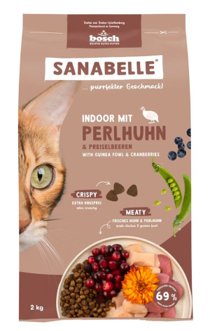 SANABELLE Indoor Trockenfutter mit Perlhuhn für Wohnungskatzen 2 kg