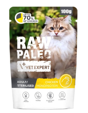 RAW PALEO Adult Sterilised Nassfutter Monoprotein mit Huhn für adulte und sterilisierte Katzen 100 g