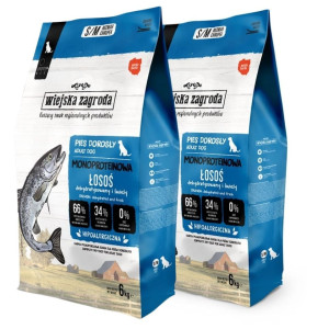 WIEJSKA ZAGRODA Trockenfutter mit Lachs Monoprotein für adulte Hunde S/M getreidefrei 2x6 kg
