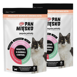 PAN MIĘSKO Digestive & Hairball Control Trockenfutter Truthahn mit Lachs für adulte Katzen 2x3 kg