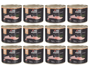 PAN MIĘSKO Nassfutter mit Pute, Kaninchen und Thymian für adulte Katzen hypoallergen 12x200 g