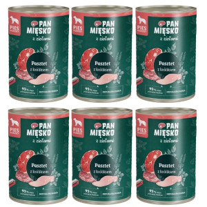 PAN MIĘSKO mit Kräutern Pastete mit Kaninchen für adulte Hunde hypallergen 6x400 g
