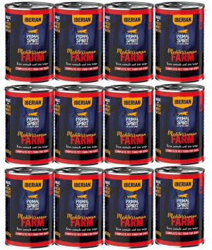 PRIMAL SPIRIT Iberian Mediterranean Farm Nassfutter mit Huhn und Schweinefleisch für adulte Hunde 12x400 g