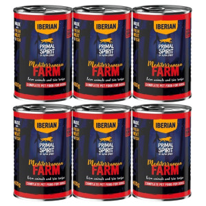 PRIMAL SPIRIT Iberian Mediterranean Farm Nassfutter mit Huhn und Schweinefleisch für adulte Hunde 6x400 g