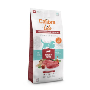 CALIBRA Dog Life Junior Small Medium Fresh Beef Trockenfutter mit Rindfleisch für junge Hunde kleiner und mittlerer Rassen 12 kg