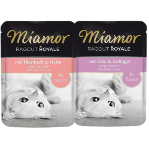 MIAMOR Ragout Royal Thunfisch und Huhn + Ente mit Huhn in Soße 24x100 g