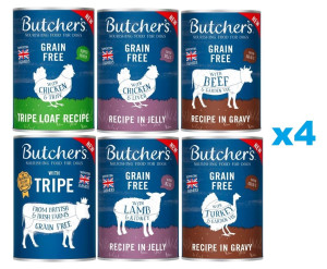 BUTCHER'S Original Mix: in Sauce (Rind, Pute) in Gelee (Huhn, Lamm) Pastete (Pansen, Huhn und Pansen) 24x400g