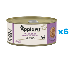 APPLAWS Cat Adult Mackerel with Sardine in Broth Makrele und Sardine in Brühe 6x70 g