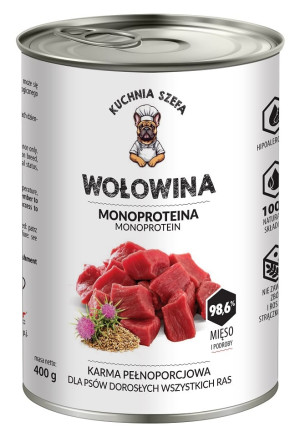 KUCHNIA SZEFA Nassfutter Rind Monoprotein für Hunde aller Rassen 400 g