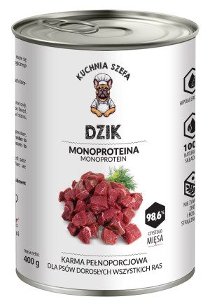 KUCHNIA SZEFA Nassfutter Wildschweinfleisch Monoprotein für Hunde aller Rassen 400 g