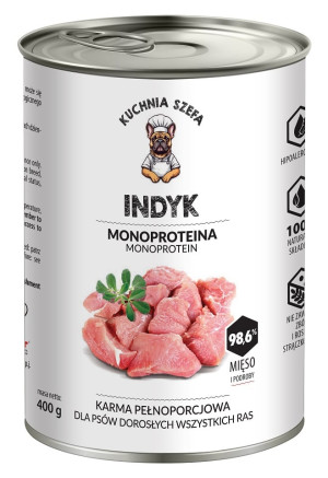 KUCHNIA SZEFA Nassfutter Truthahn Monoprotein für Hunde aller Rassen 400 g