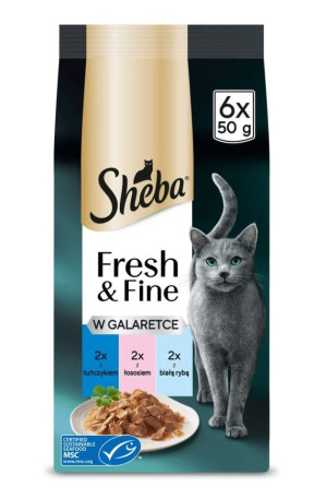SHEBA Fresh & Fine Nassfutter in Gelee mit Thunfisch, Lachs und Weißfisch für Katzen 6 x 50 g