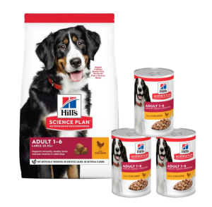 HILL'S Science Plan Canine Adult Large breed Chicken 18 kg Huhn für große Hunde+ 3 Dosen GRATIS