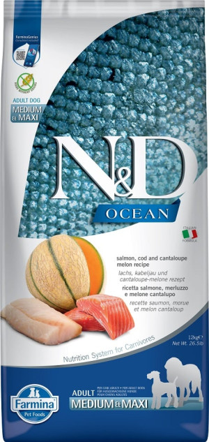 FARMINA N&D Ocean Dog Adult Medium & Maxi salmon, cod, pumpkin & cantaloupe melon 12 kg