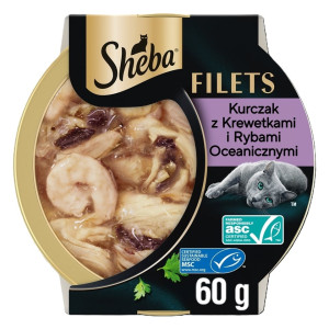 SHEBA Filets Nassfutter mit Huhn, Seefisch und Garnelen in Soße für Katzen 16x60g