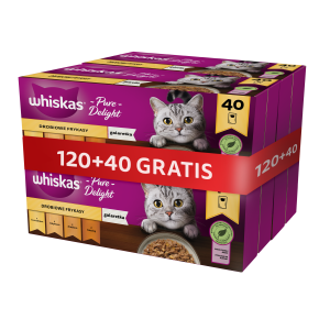 WHISKAS Adult 120x85g Nassfutter für Katzen mit Geflügelgeschmack in Gelee (mit Huhn, Ente, Geflügel, Pute) + 40 Beutel GRATIS