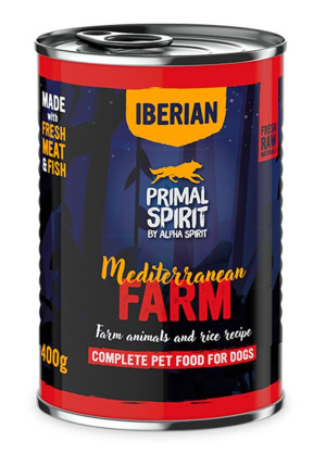 PRIMAL SPIRIT Iberian Mediterranean Farm Nassfutter mit Huhn und Schweinefleisch für adulte Hunde 400 g